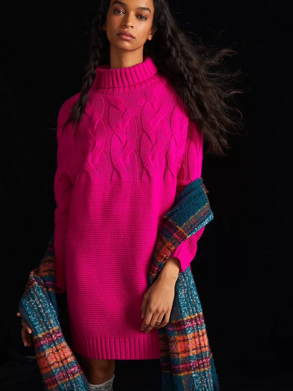 Anthropologie Callahan Pink Cable-Knit Turtleneck Sweater Mini Dress